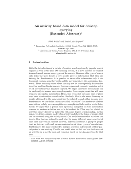 An Activity Based Data Model for Desktop Querying (Extended Abstract)?