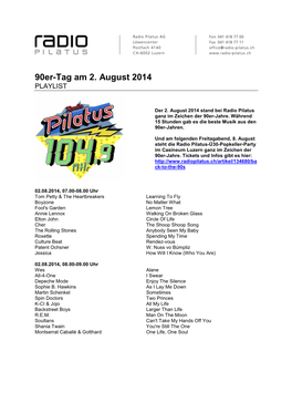 90Er-Tag Am 2. August 2014 PLAYLIST