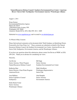 Natural Resources Defense Council • Southern Environmental Law Center • American Rivers • Sierra Club • Earthjustice • Environment America • Waterkeeper Alliance