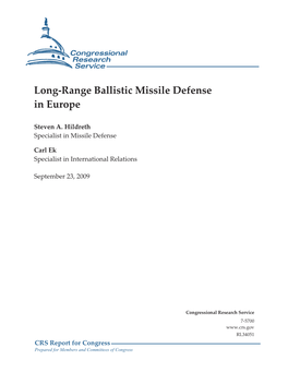 Long-Range Ballistic Missile Defense in Europe