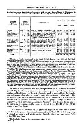 PROVINCIAL GOVERNMENTS 9.—Provinces and Territories Of