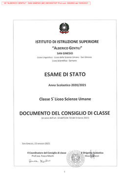 Documento 15 Maggio 5° Liceo Scienze Umane 20-21