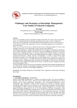 Challenges and Strategies to Knowledge Management: Case Studies of Selected Companies