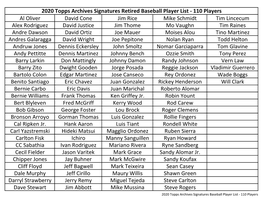 2020 Topps Archives Signatures Baseball Checklist