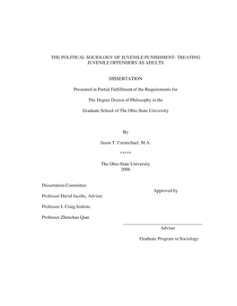 The Political Sociology of Juvenile Punishment: Treating Juvenile Offenders As Adults