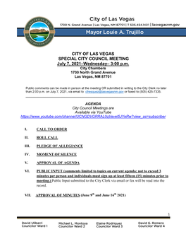 CITY of LAS VEGAS SPECIAL CITY COUNCIL MEETING July 7, 2021–Wednesday– 3:00 P.M