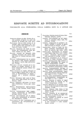 Testi Delle Risposte Scritte Ad Interrogazioni Della I Legislatura