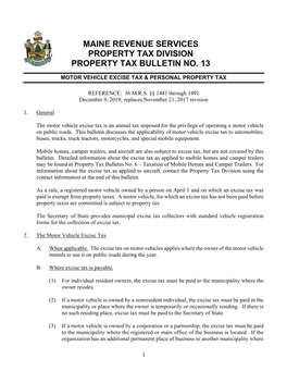 Bulletin No. 13 (Motor Vehicle Excise Tax & Personal Property Tax)