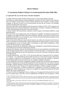 Alberto Molinari L'associazione Italiana Calciatori E Le