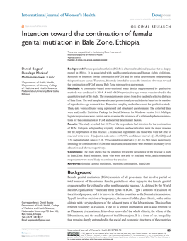 Intention Toward the Continuation of Female Genital Mutilation in Bale Zone, Ethiopia