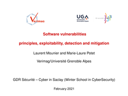 Software Vulnerabilities Principles, Exploitability, Detection and Mitigation
