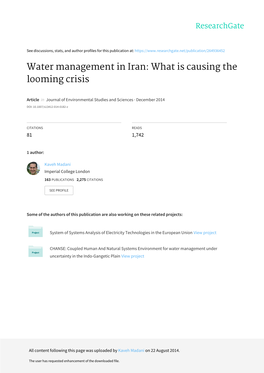 Water Management in Iran: What Is Causing the Looming Crisis