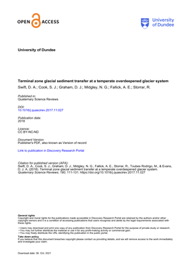 Terminal Zone Glacial Sediment Transfer at a Temperate Overdeepened Glacier System Swift, D