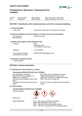 Prednisolone / Neomycin / Tetracycline For- Mulation