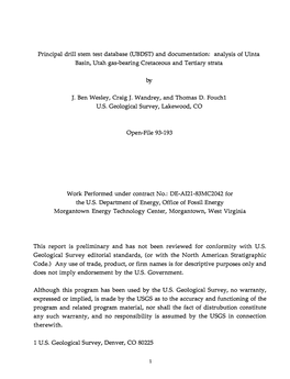 Drill Stem Test Database (UBDST) and Documentation: Analysis of Uinta Basin, Utah Gas-Bearing Cretaceous and Tertiary Strata