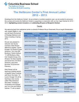 The Heilbrunn Center's First Annual Letter 2012 – 2013