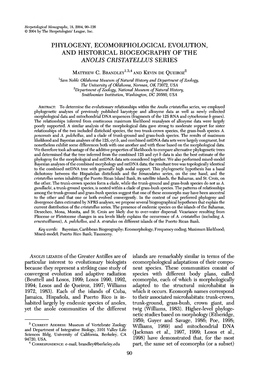 Phylogeny, Ecomorphological Evolution, and Historical Biogeography of the Anolis Cristatellus Series