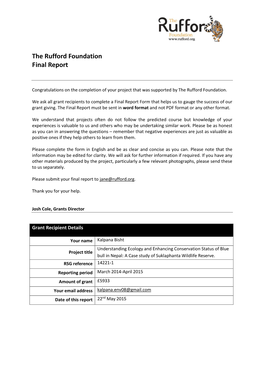 The Rufford Foundation Final Report