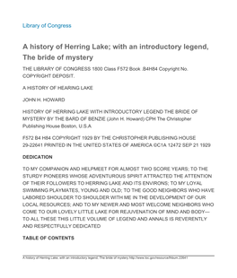 A History of Herring Lake; with an Introductory Legend, the Bride of Mystery