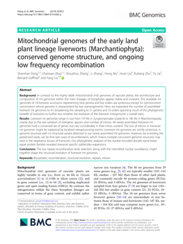 Mitochondrial Genomes of the Early Land Plant Lineage