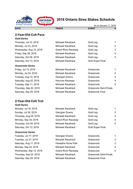 2018 Ontario Sires Stakes Schedule