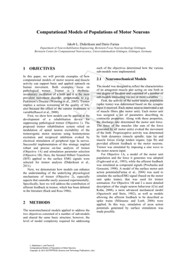 Computational Models of Populations of Motor Neurons