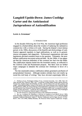 James Coolidge Carter and the Anticlassical Jurisprudence of Anticodification