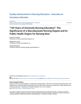 “100 Years of University Nursing Education”: the Significance of a Baccalaureate Nursing Degree and Its Public Health Origins for Nursing Now