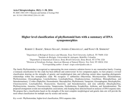 Higher Level Classification of Phyllostomid Bats with a Summary of DNA Synapomorphies