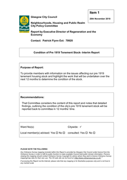 Glasgow City Council 20Th November 2018 Neighbourhoods, Housing and Public Realm City Policy Committee