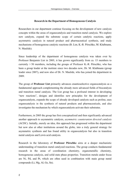 Research in the Department of Homogeneous Catalysis