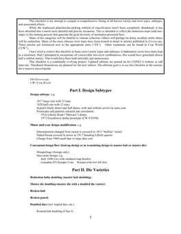 Part I. Design Subtypes Part II. Die Varieties