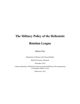 The Military Policy of the Hellenistic Boiotian League