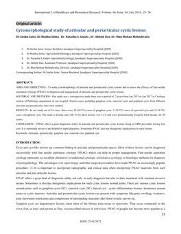 Cytomorphological Study of Articular and Periarticular Cystic Lesions Dr.Sneha Saini, Dr.Madhu Sinha , Dr