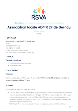 Association Locale ADMR 27 De Bernay BERNAY Cedex Eure