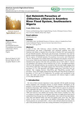 Citharinus Citharus in Anambra River Flood System, Southeastern Nigeria