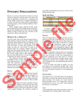 Dynamic Spellcasting Spells and Mana Table