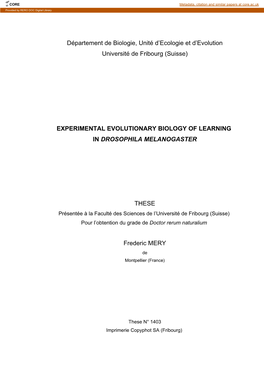 Experimental Evolutionary Biology of Learning in Drosophila Melanogaster