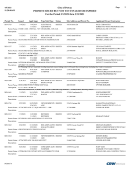 City of Poway PERMITS ISSUED but NOT YET FINALED OR