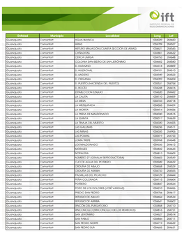 Entidad Municipio Localidad Long