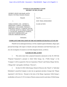 George Assad, Et Al. V. Noble Energy, Inc., Et Al. 20-CV-01075-Complaint