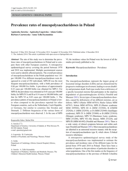 Prevalence Rates of Mucopolysaccharidoses in Poland