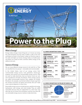 Power to the Plug an INTRODUCTION to ENERGY, ELECTRICITY, CONSUMPTION, and EFFICIENCY
