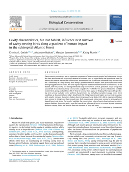 Cavity Characteristics, but Not Habitat, Influence Nest Survival Of