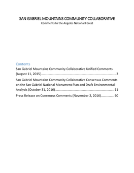 Consensus Comments on the San Gabriel National Monument Plan and Draft Environmental Analysis (October 31, 2016)