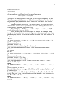 Alphabets, Letters and Diacritics in European Languages (As They Appear in Geography)