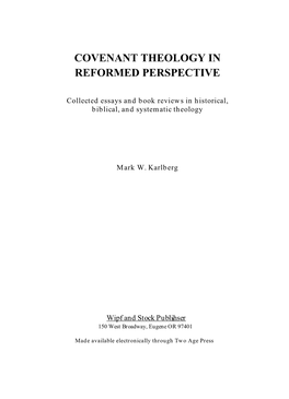 Covenant Theology in Reformed Perspective