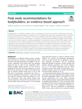 Peak Week Recommendations for Bodybuilders: an Evidence Based Approach Guillermo Escalante1, Scott W