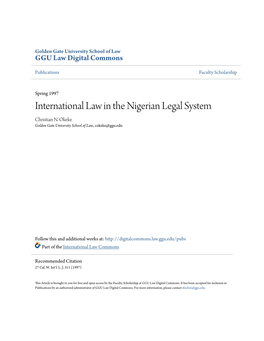 International Law in the Nigerian Legal System Christian N