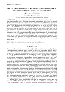 Suitability of Seaweed Meal Incorporated with Rhodovulum Sp